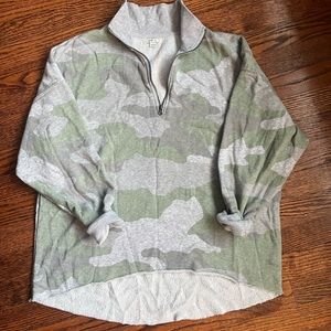 aerie camo sweater with zipper neckline.